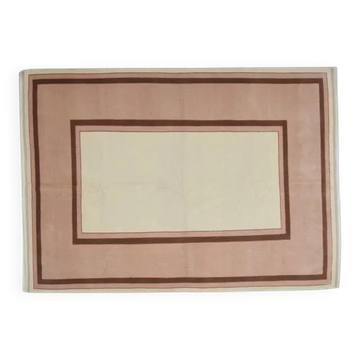 1970s Vintage Turkish Handmade Wool & Cotton Pink Area Rug 186x258
