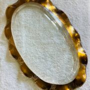Oval dish signed Annie Glass 38/35 made in the USA wavy edge gilded with fine gold
