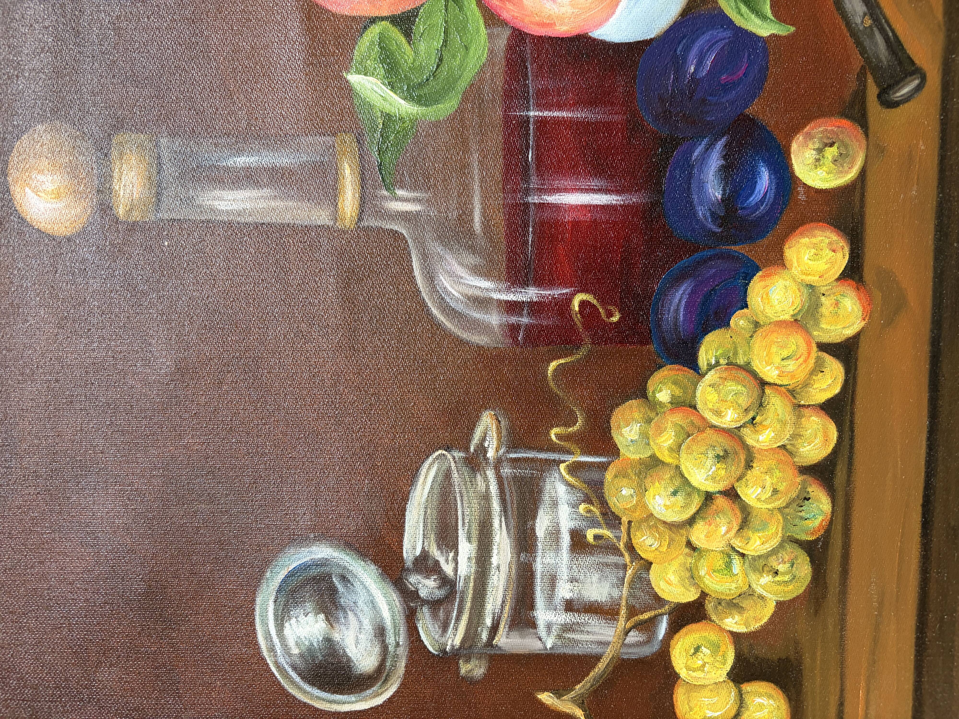 Still Life with Peaches & Grapes Oil on Canvas Signed M.TH. Barbié
