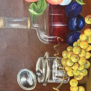 Still Life Painting Peaches & Grapes Oil on Canvas Signed M.TH. Barbié