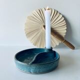 Candle holder and empty pocket or ceramic dish signed