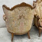 2 Louis XV style armchairs in brocade and velvety fabric