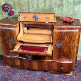 Art decó vintage Brocante burr walnut cocktail bar sideboard