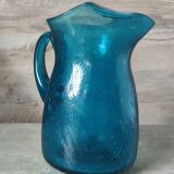 Blue cracked glass pitcher