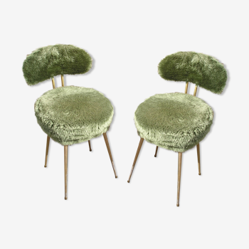 Lot of 2 chairs Pelfran green moumoute 70s