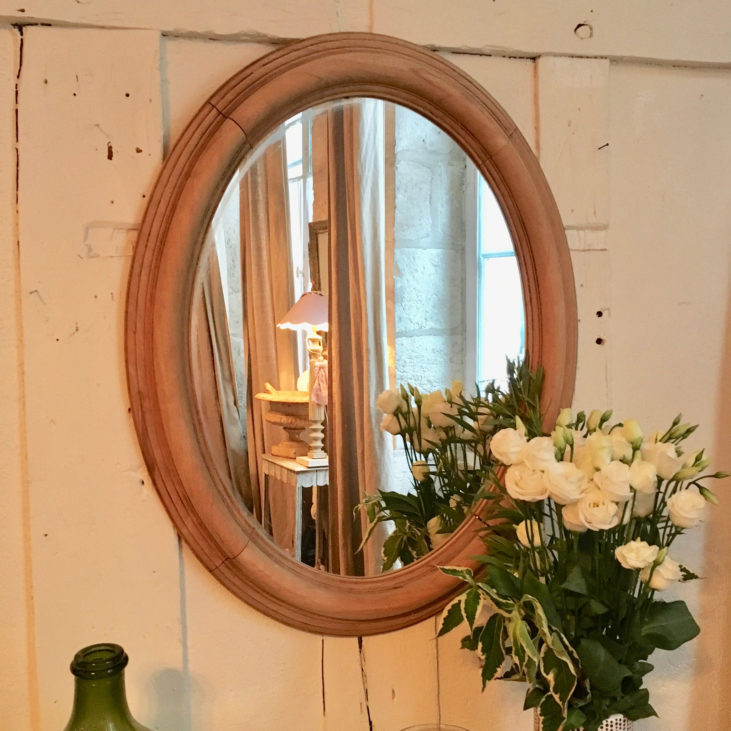 Oval wood mirror natural 73x57cm