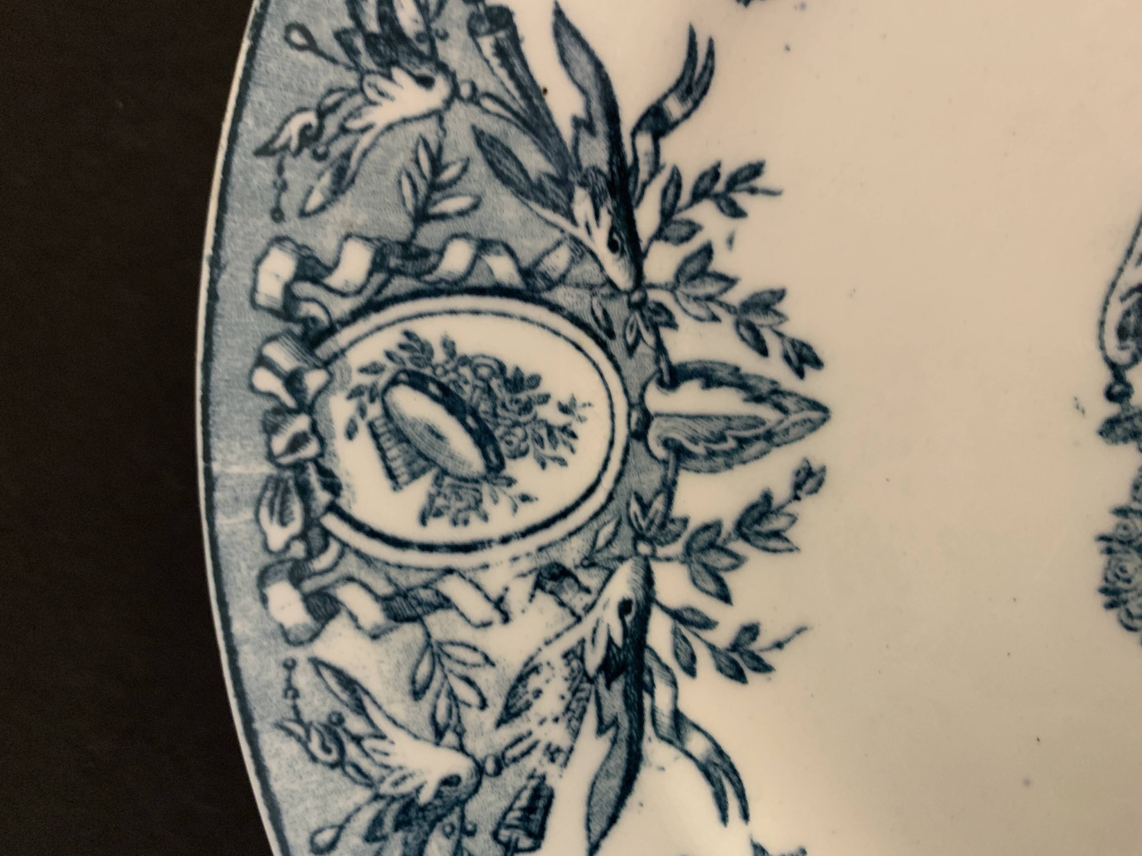 10 old blue flat plates Terre de Fer Léon Graves model Louis XVI, twentieth century