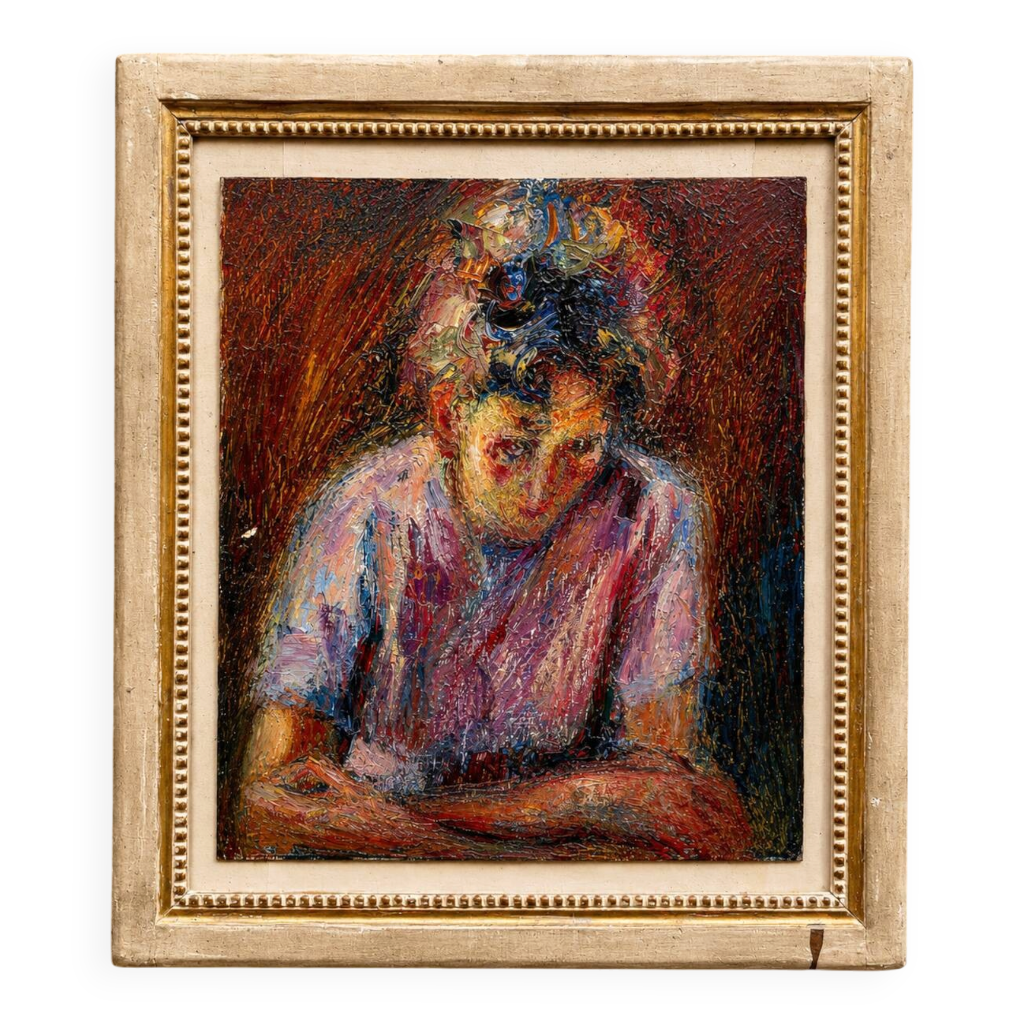Oil on canvas – Expressionist portrait of a young woman – 20th century