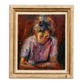 Huile sur toile – Portrait expressionniste d'une jeune femme – XXᵉ siècle