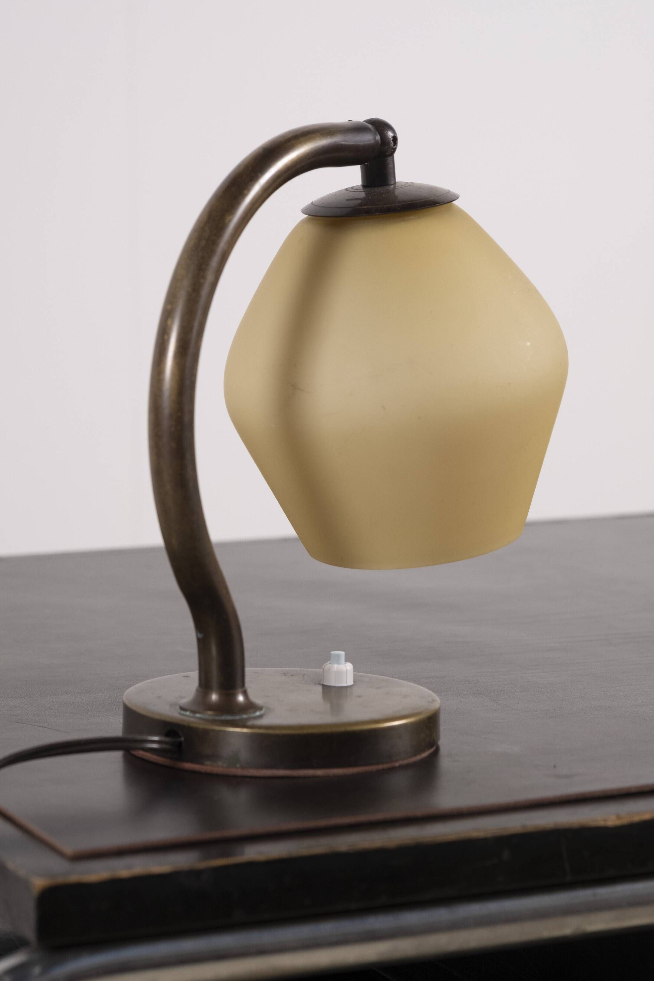Danish Brass and Opaline Glass Desk Lamp, circa 1930s