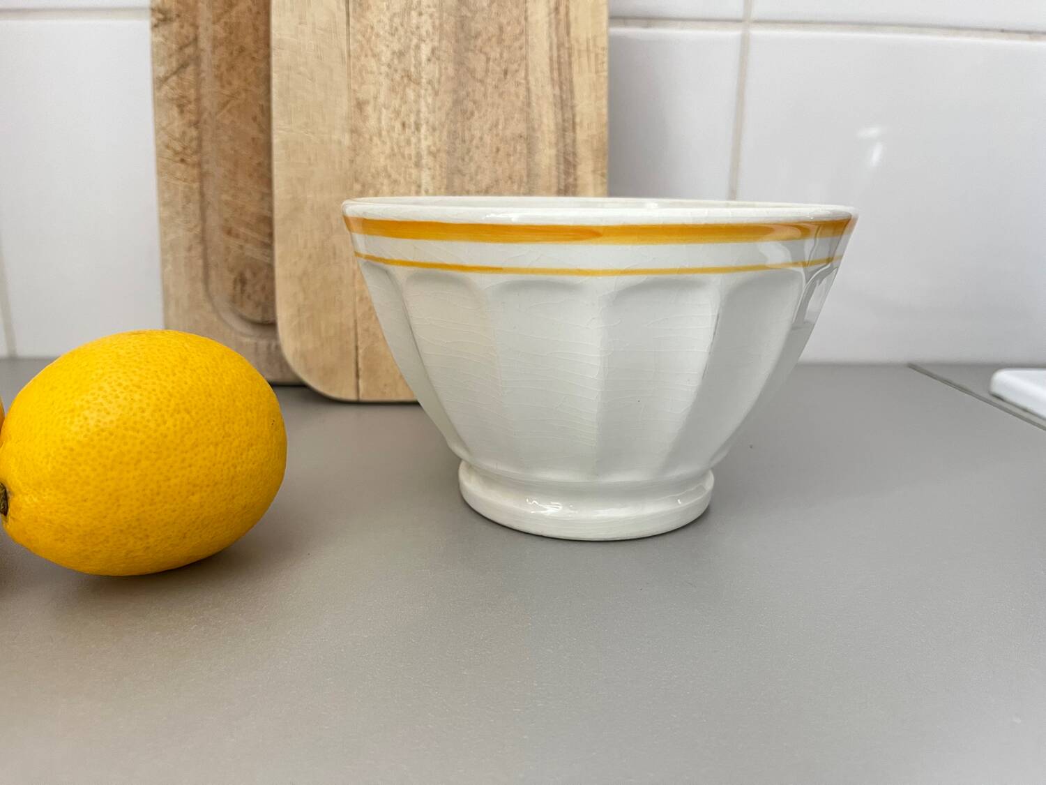 Antique faceted earthenware bowl