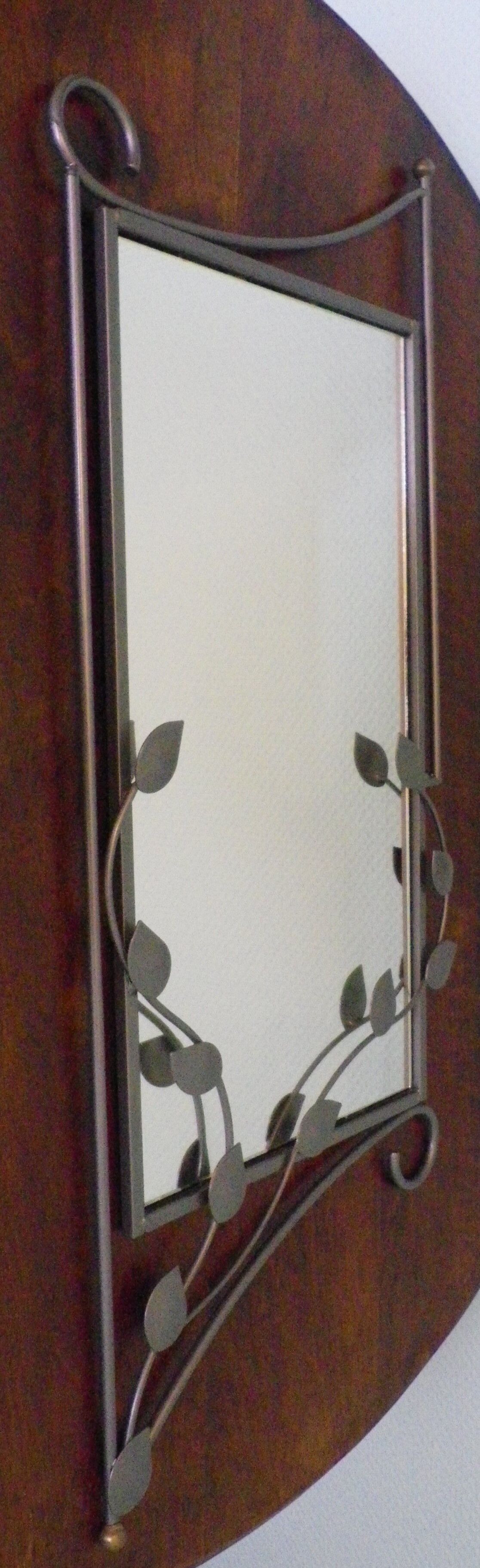 Designer mirror with gray metal surround 89x37cm