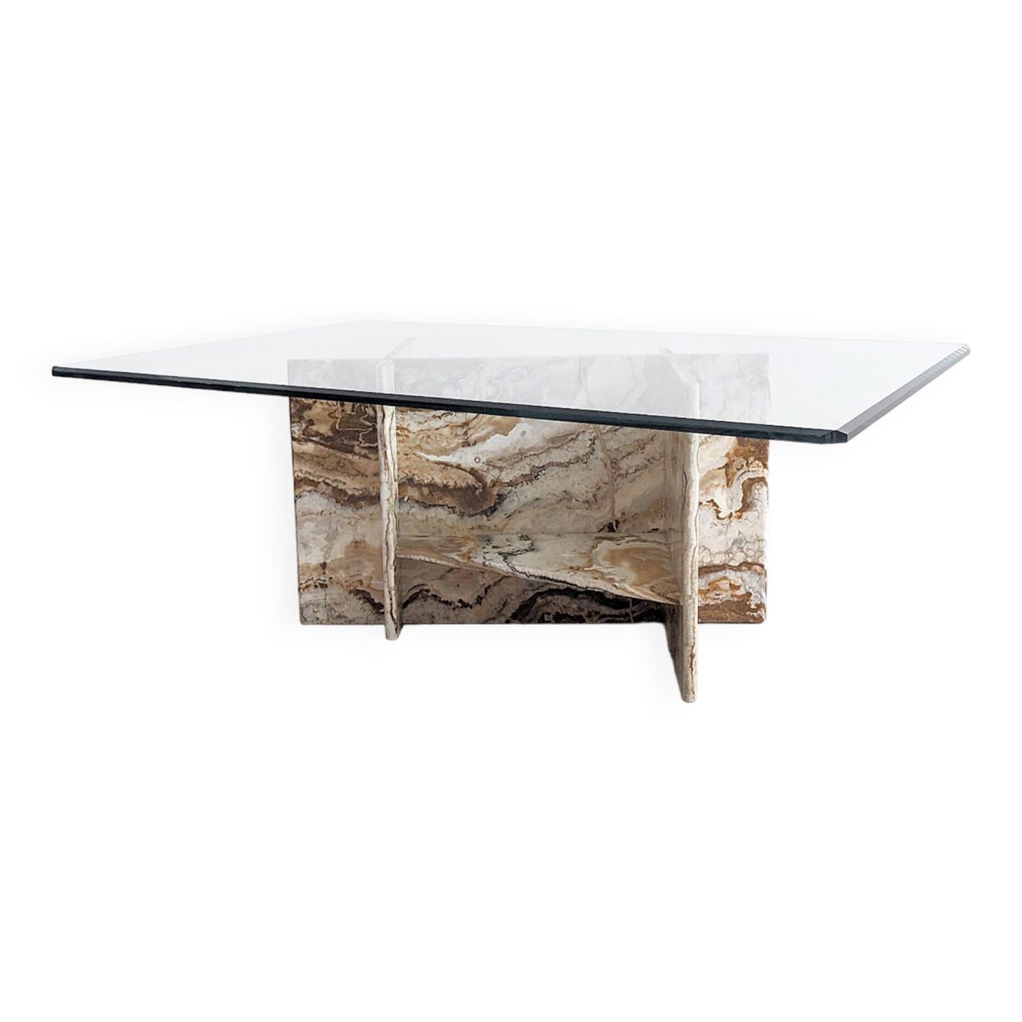Italian marble coffee table with glass top 1970's