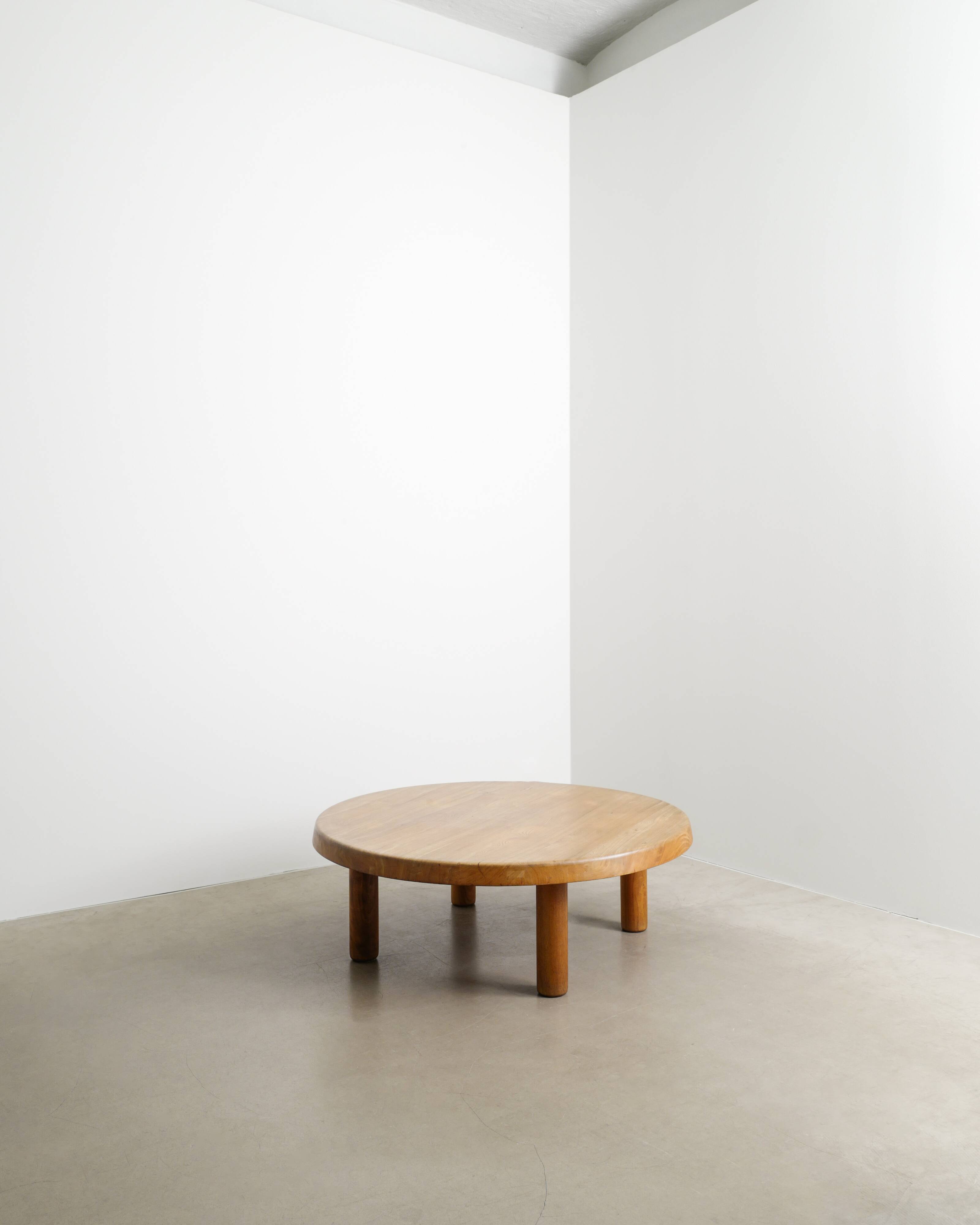French Mid Century Wooden "T02M" Coffee Table in Elm by Pierre Chapo, 1960