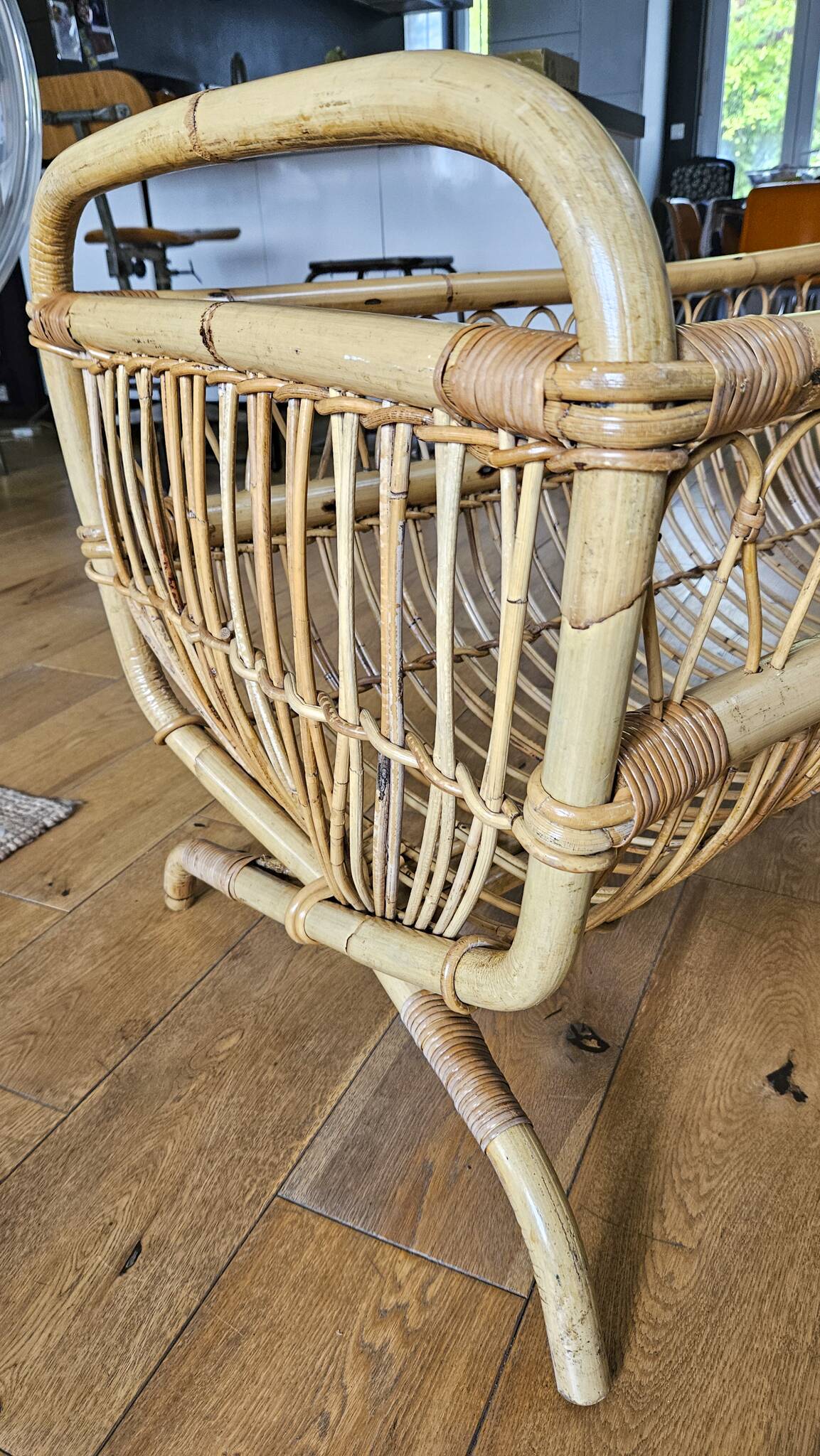 Vintage rattan and bamboo baby bed / cradle