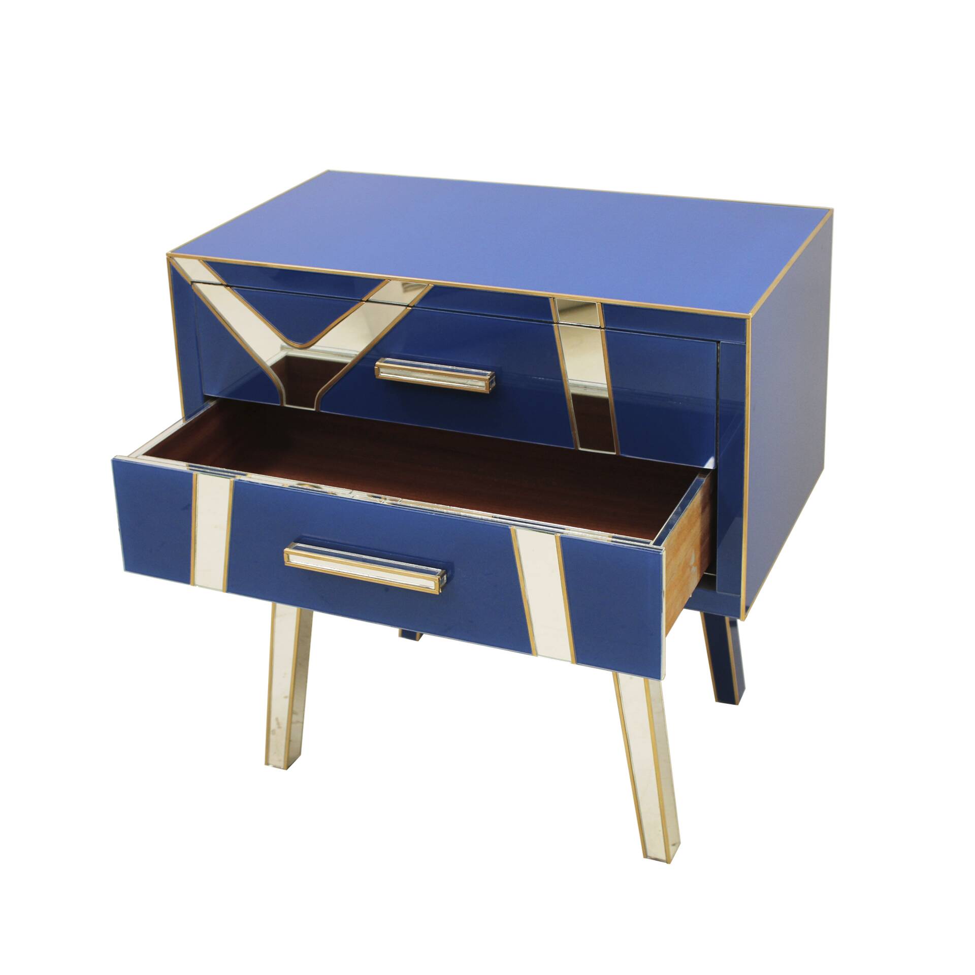 Contemporary Wood and Glass Italian Pair of Bedside Tables