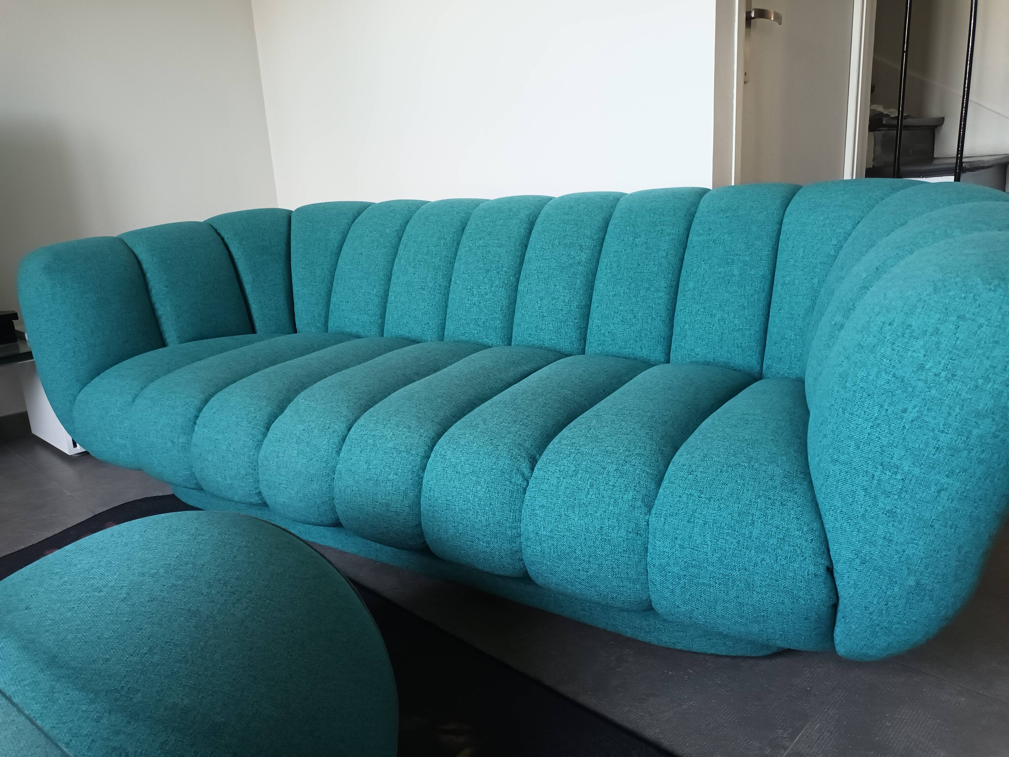 Set of 2 sofas and 2 poufs by Roche Bobois.