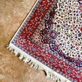 Beige and Pink Floral Patterned Wool Rectangular Rug - Handmade in Pakistan
