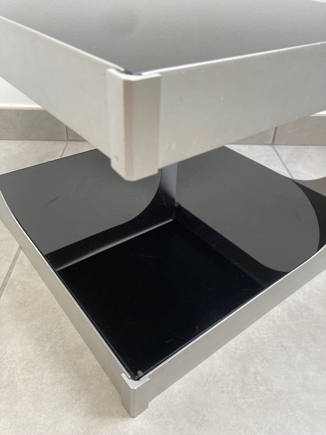 70s aluminum and glass side table