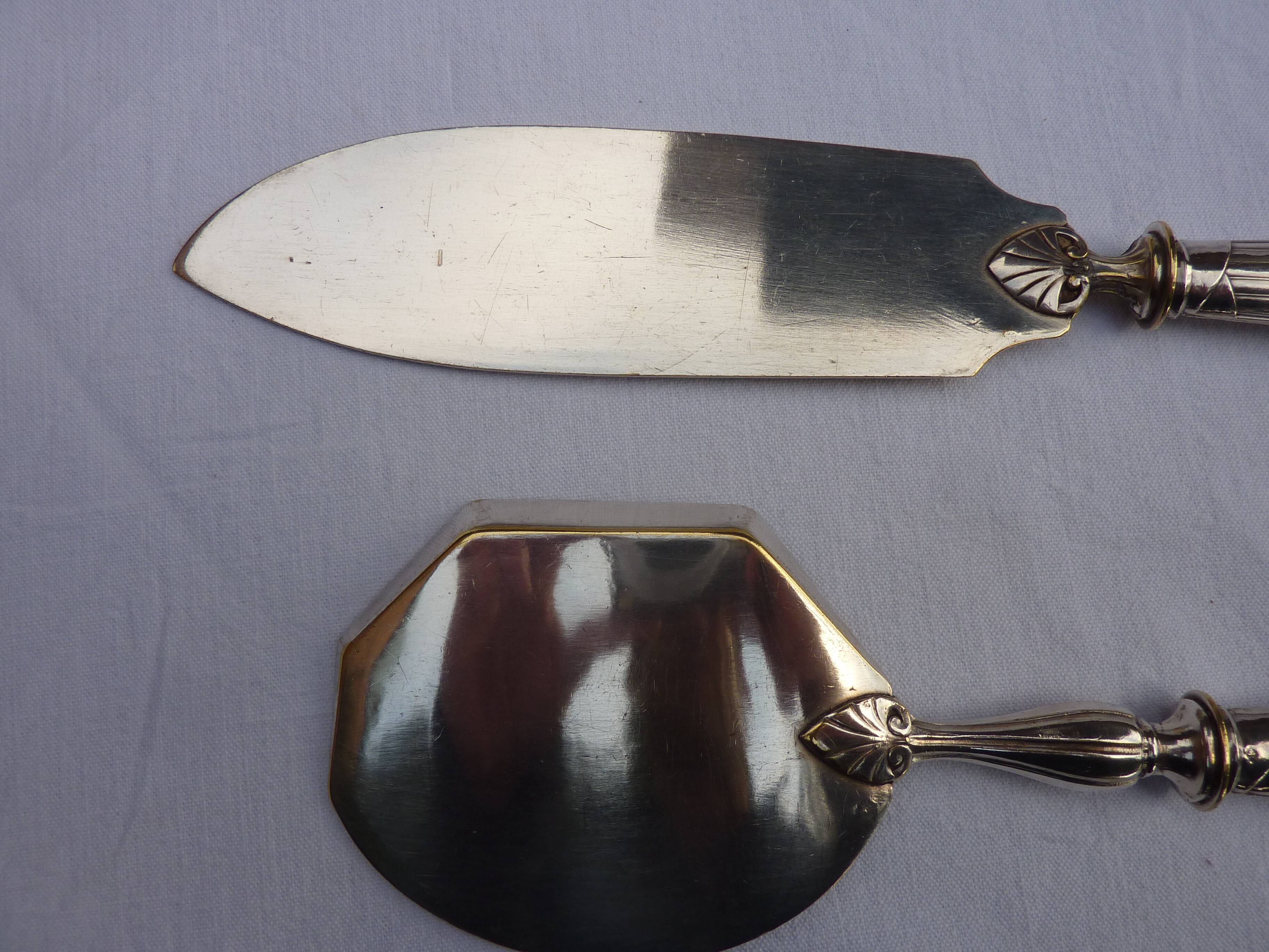 2 dessert serving cutlery art deco silver filled and silver metal