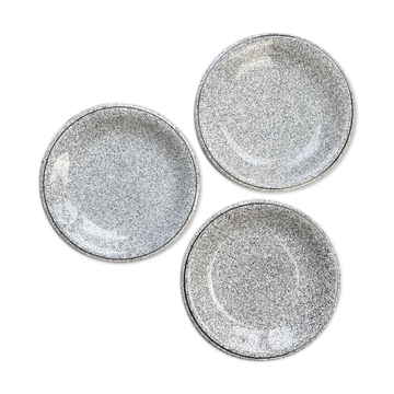 3 Black and white speckled Italian earthenware plates