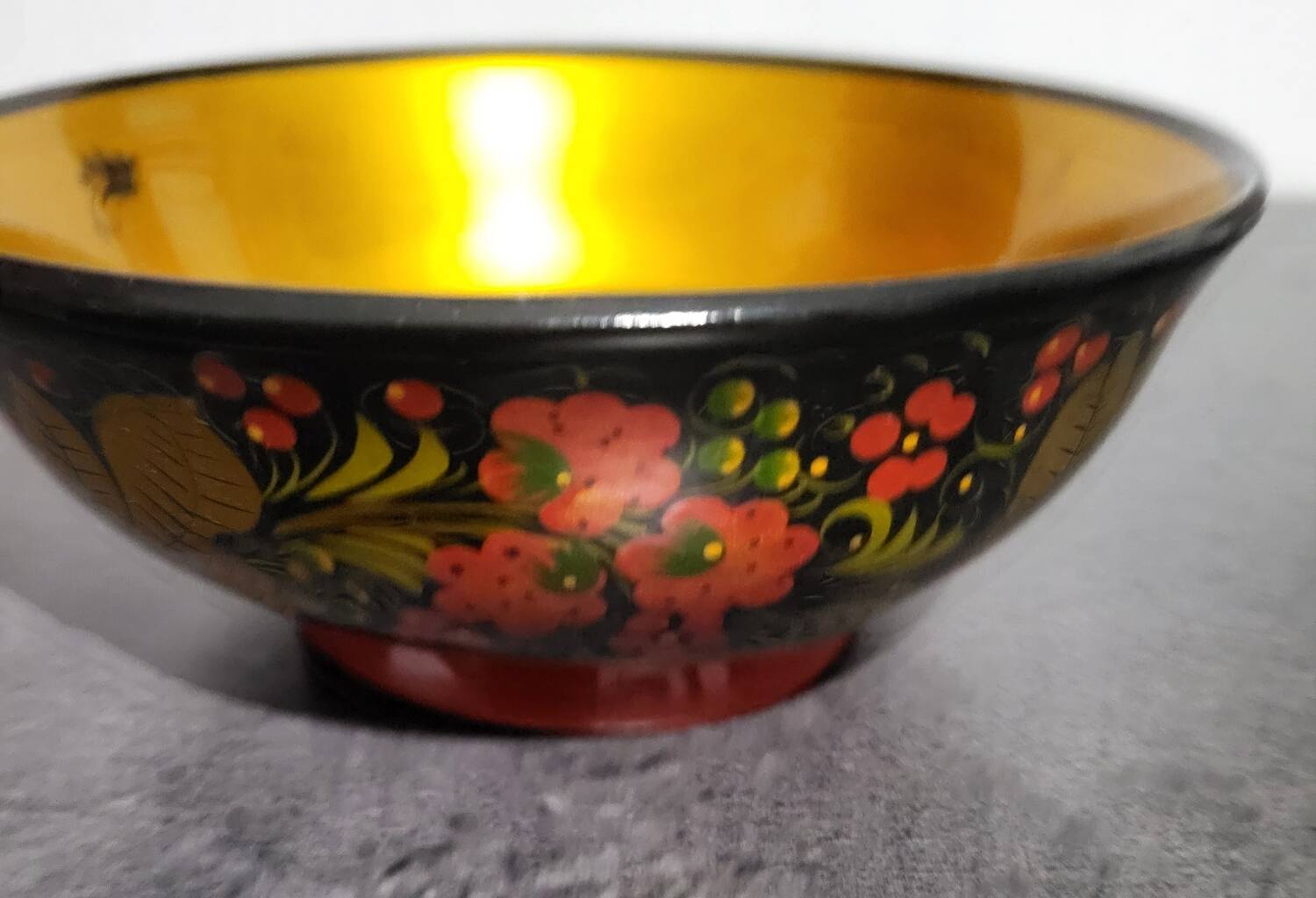 Vintage Soviet Khokhloma wooden bowl in excellent condition.