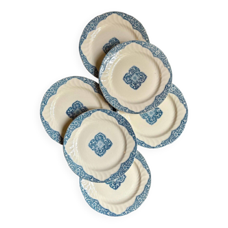 6 Gien flat plates in blue and ecru iron earth
