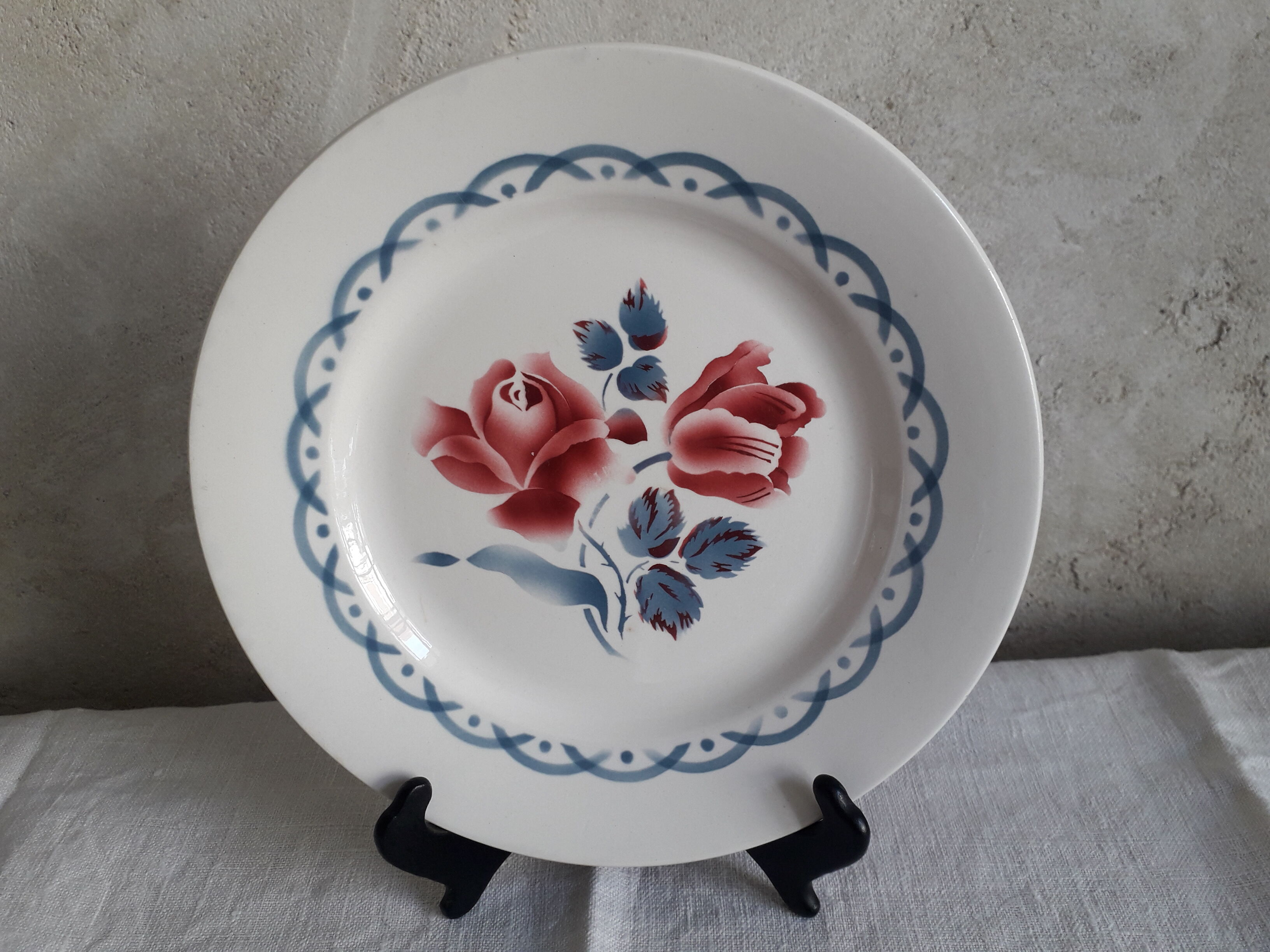 Set of two flat plates and two dessert plates Sarreguemines cannes model