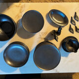 Ceramony Vallauris tableware set in matt black earthenware 1950 - 38 pieces