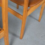 Set of 6 Danish Dining Chairs made of Beech and Brown Leatherette