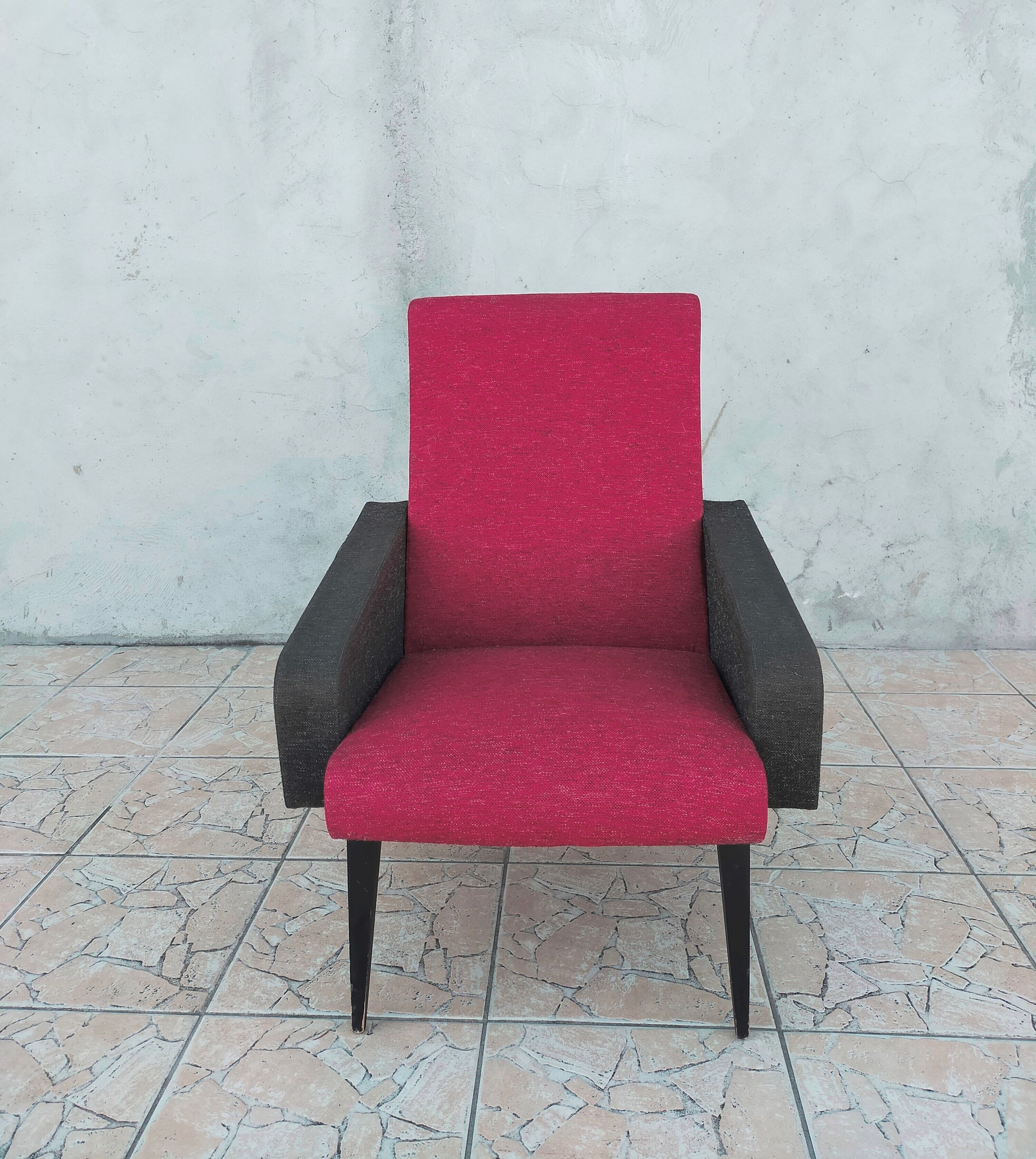 Fauteuil vintage rouge et noir 1960