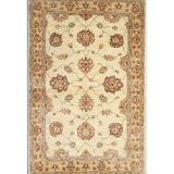 Handmade Cream Wool Rug, Traditional Floral Carpet for Bedroom Living Room