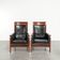 Set of 2 Art Deco design armchairs in black cowhide leather