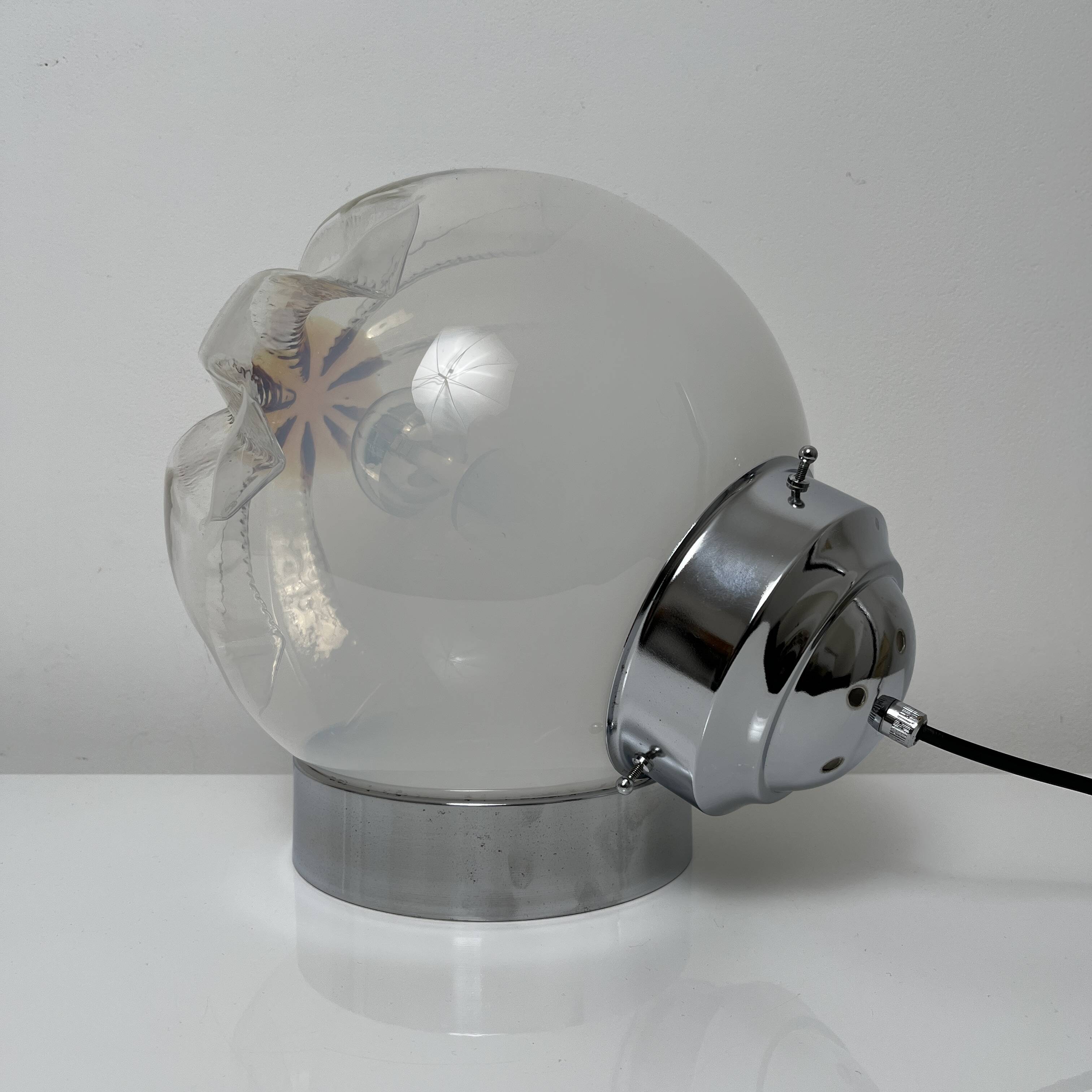 Lamp in chromed metal and blown Murano glass attributed to Mazzega Italy 197