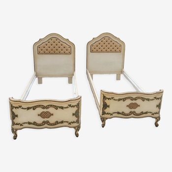 Pair of beds basket Louis xv style upholstered