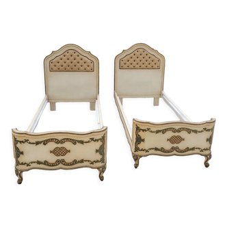 Pair of beds basket Louis xv style upholstered