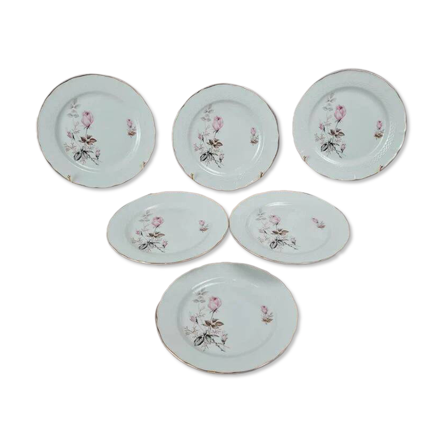 Set of 6 porcelain plates Tognana – antique rose pattern & gold rim