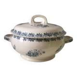 Ancienne Soupière Terre de Fer décor bleu fleuri