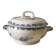 Antique Earthenware Soup Tureen with Blue Floral Decoration
