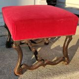 Old footrest, pouf red velvet