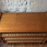 Chest of drawer vintage 50's wood and rattan