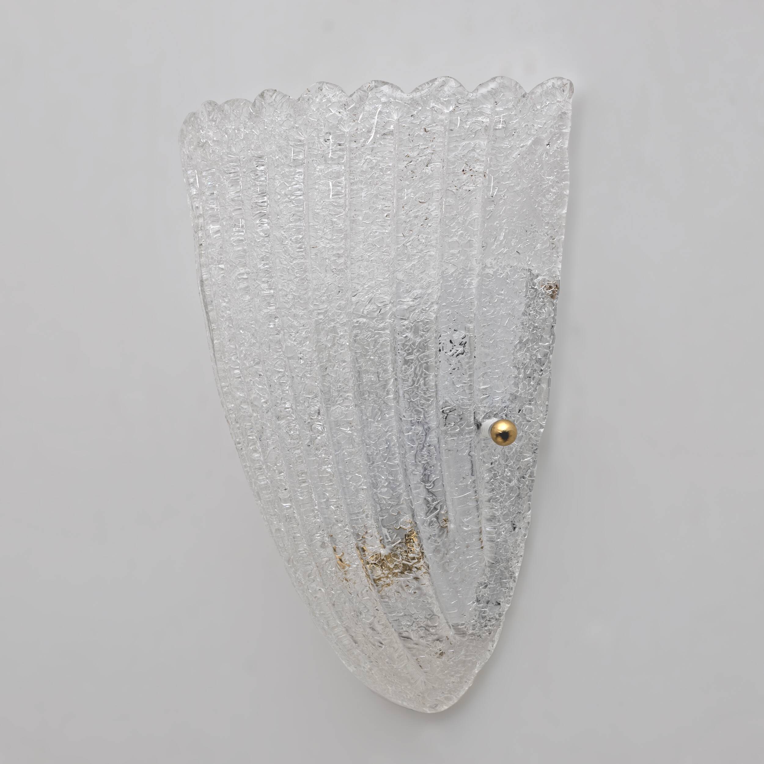 Barovier Style Mid-Century Modern Italian Murano Glass Shell Sconces, 60s, Pair.