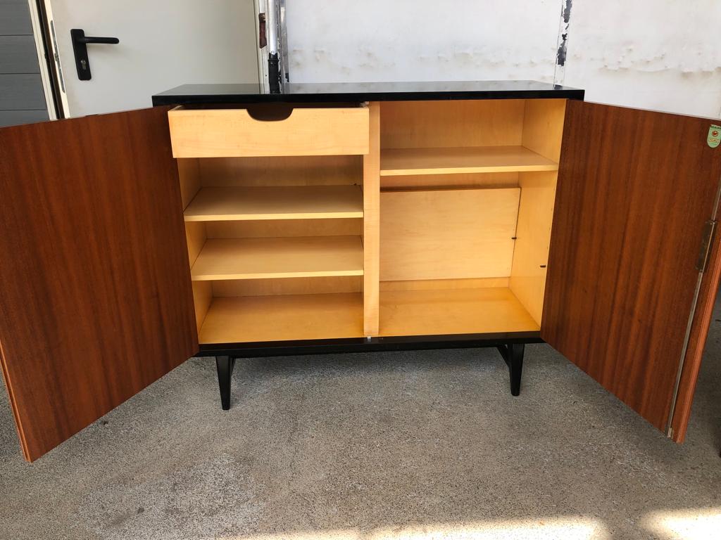 Vintage black lacquered buffet and wood Maurice Flachet