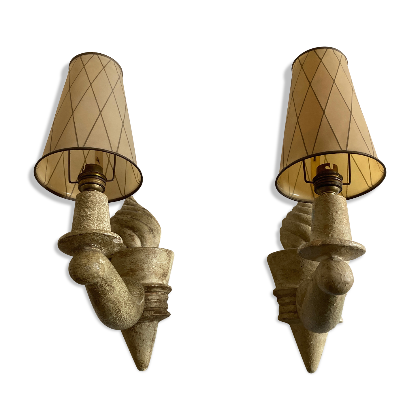 Pair of Arlus torchlight wall light in art deco plaster 1950