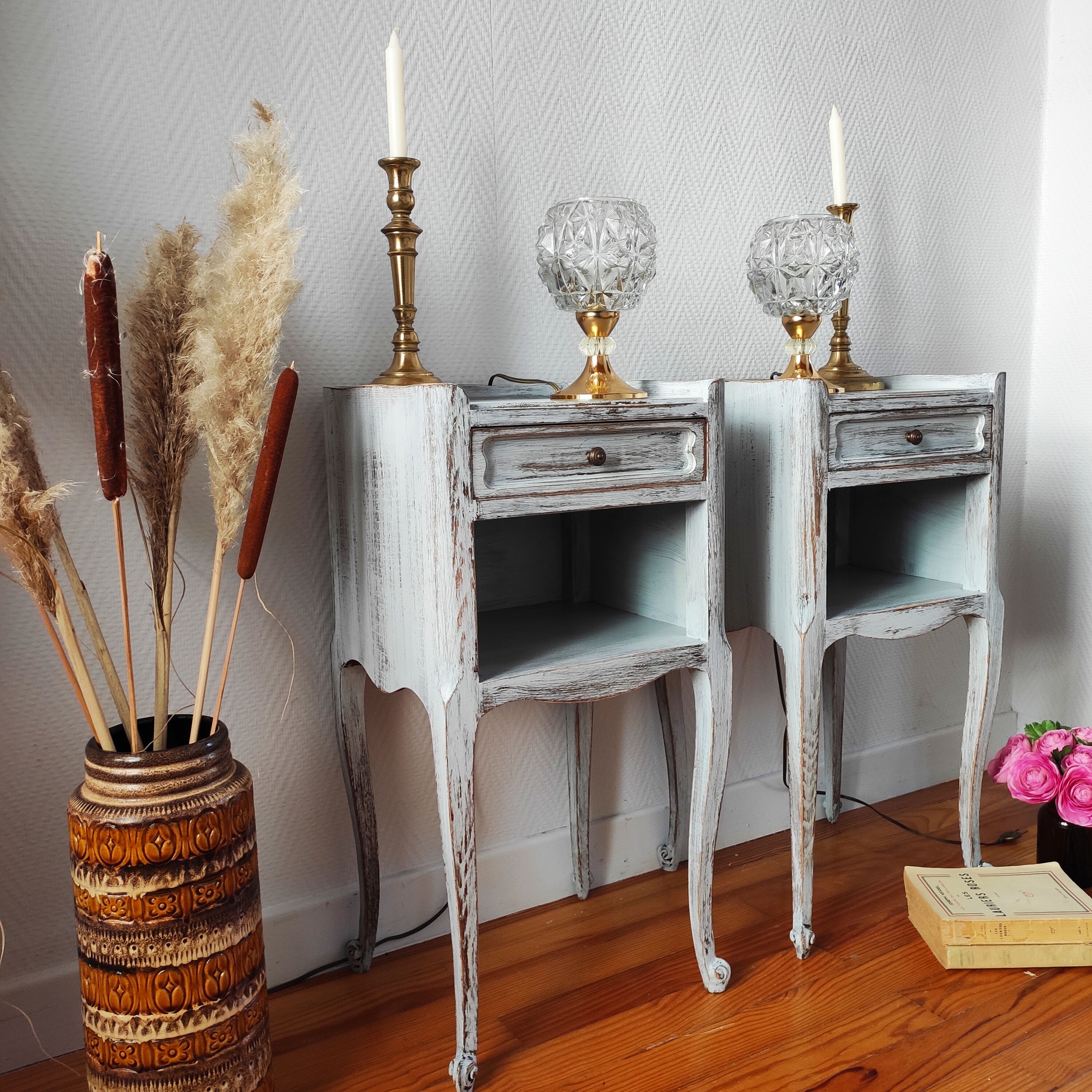 Pair of patinated bedside tables