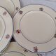 Set of 6 dessert plates in Badonviller earthenware decoration pink and blue border