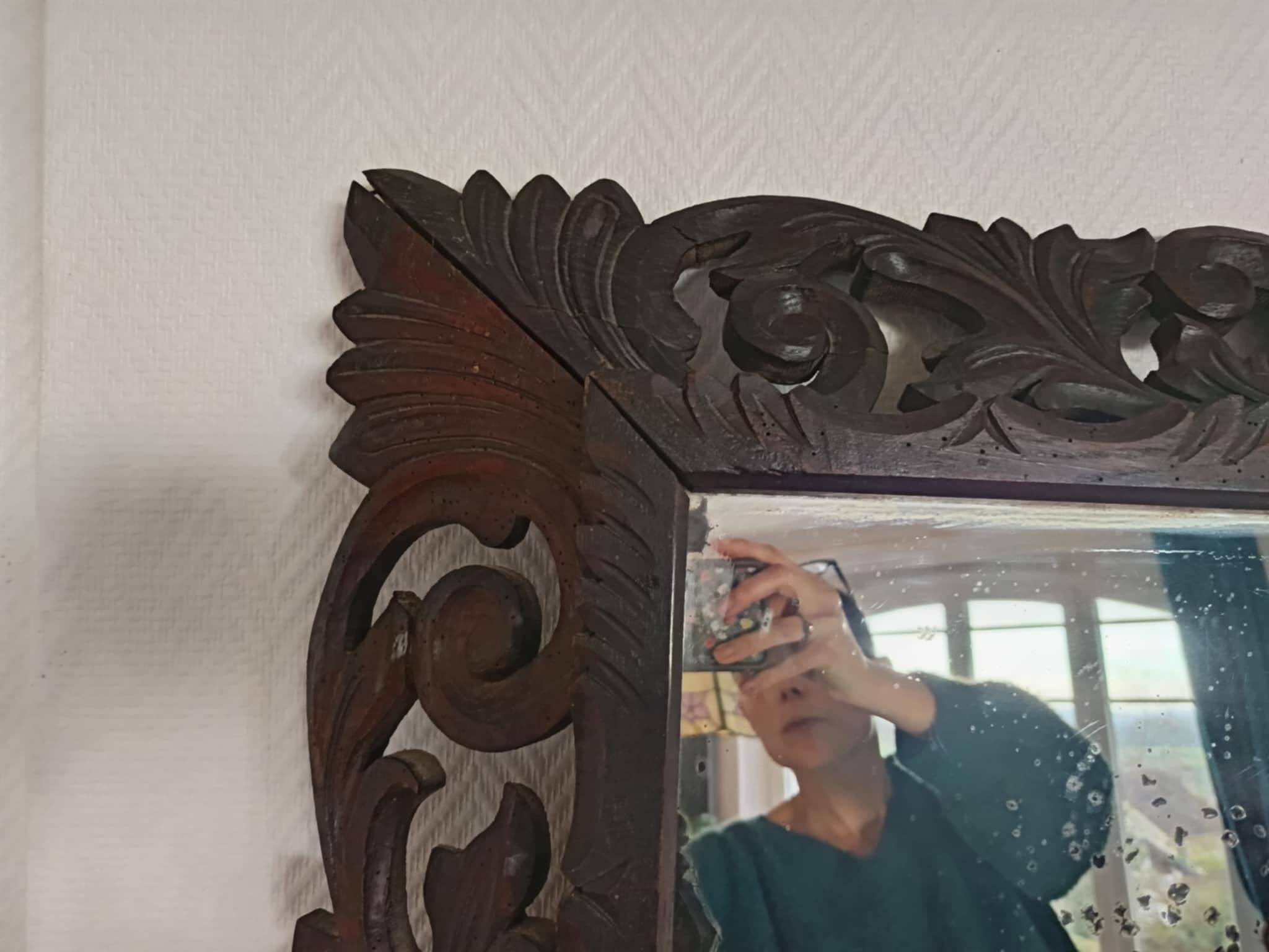 Neo-Gothic mirror in carved oak circa 1940