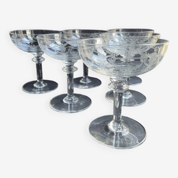 6 Coupes à champagne cristal guilloché – Art nouveau