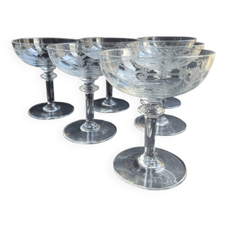 6 Coupes à champagne cristal guilloché – Art nouveau