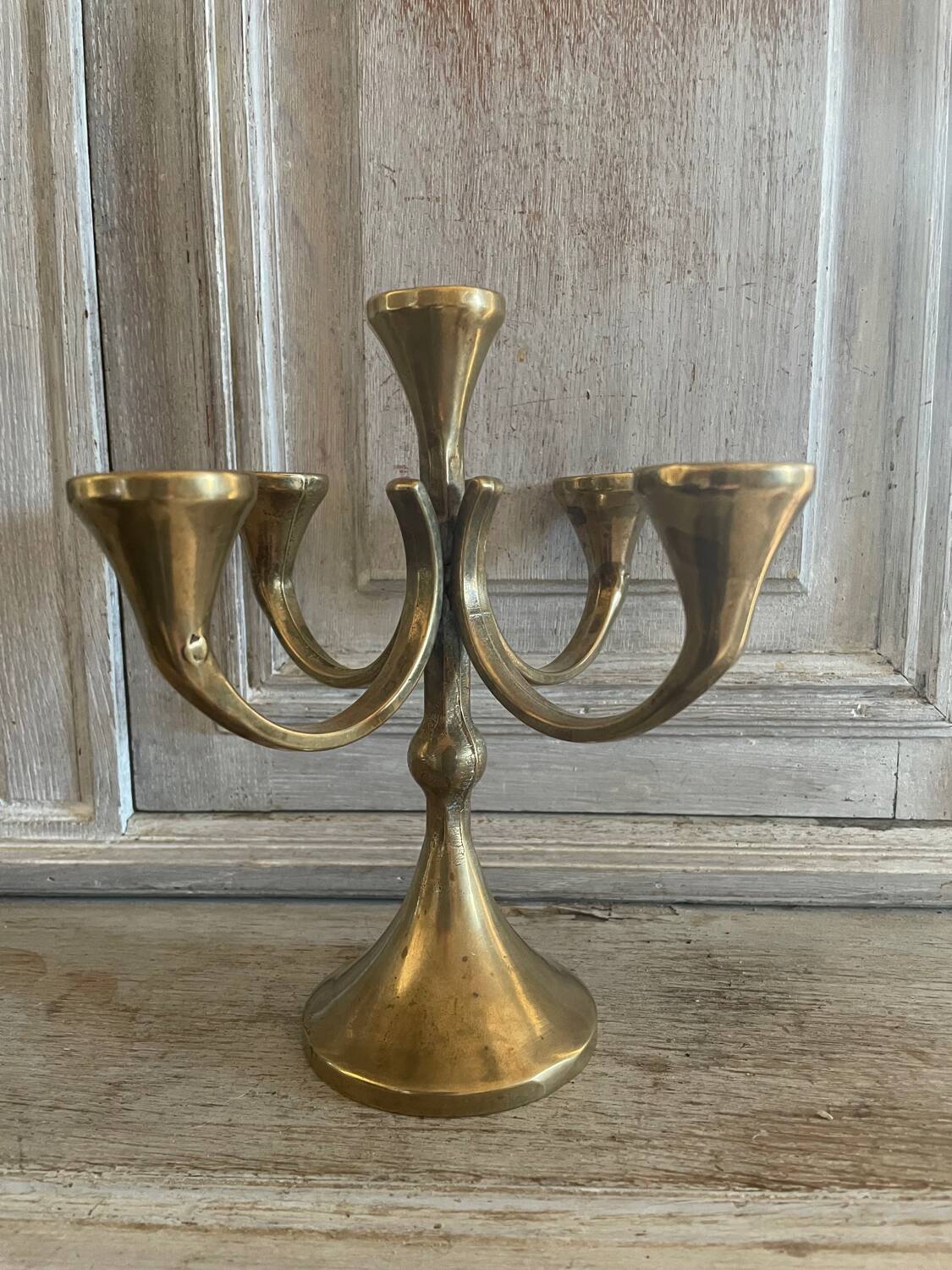 Brutalist solid brass candlestick
